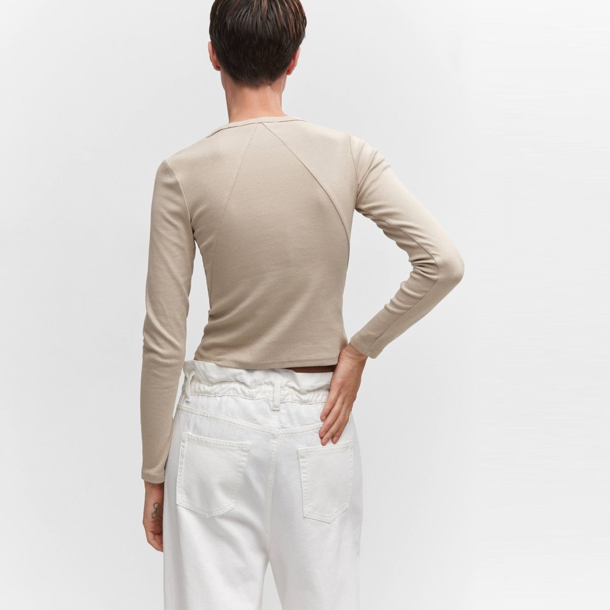 MANGO - Polera Algodón Costuras Mujer Mango