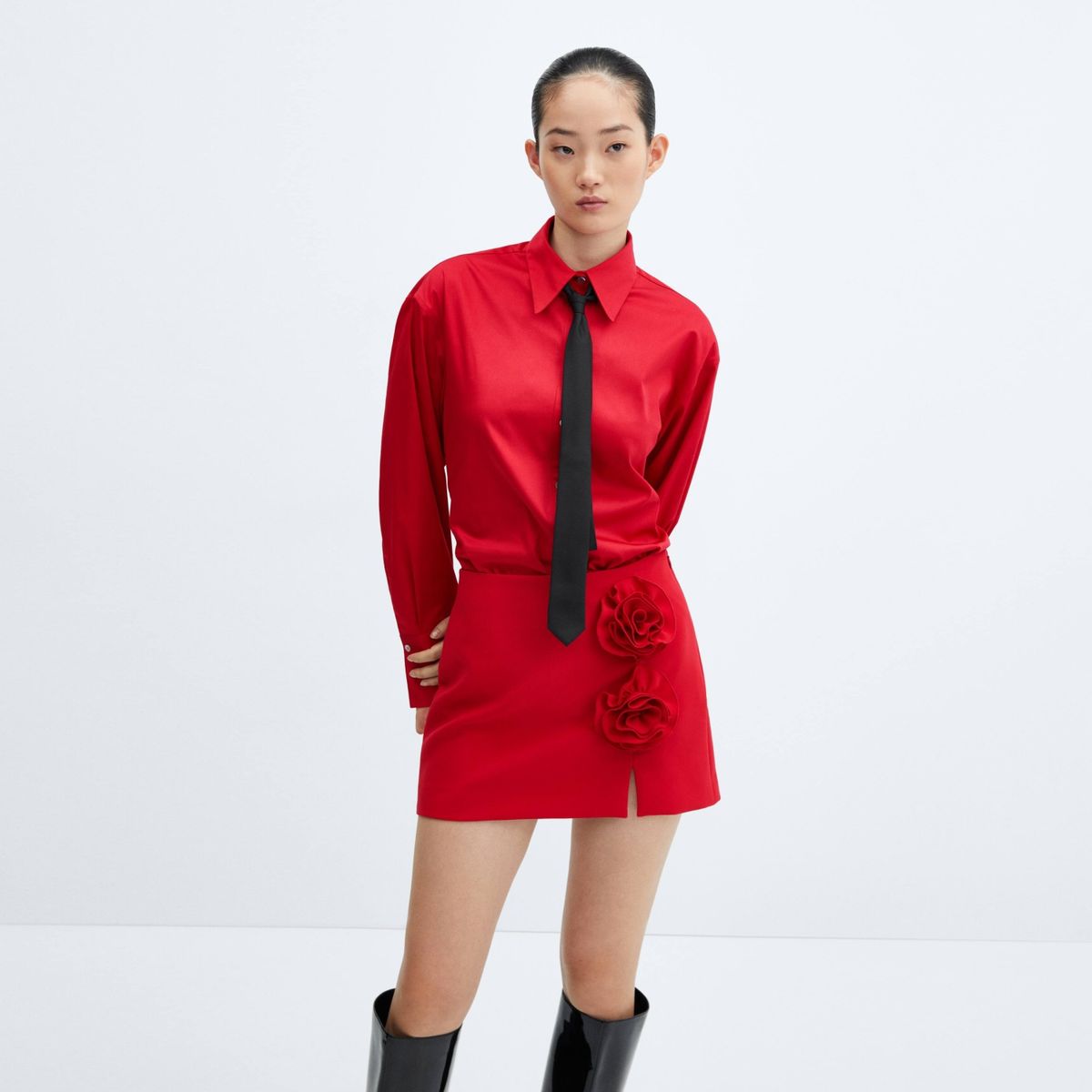 MANGO - Minifalda Aplique Flores Mujer Mango