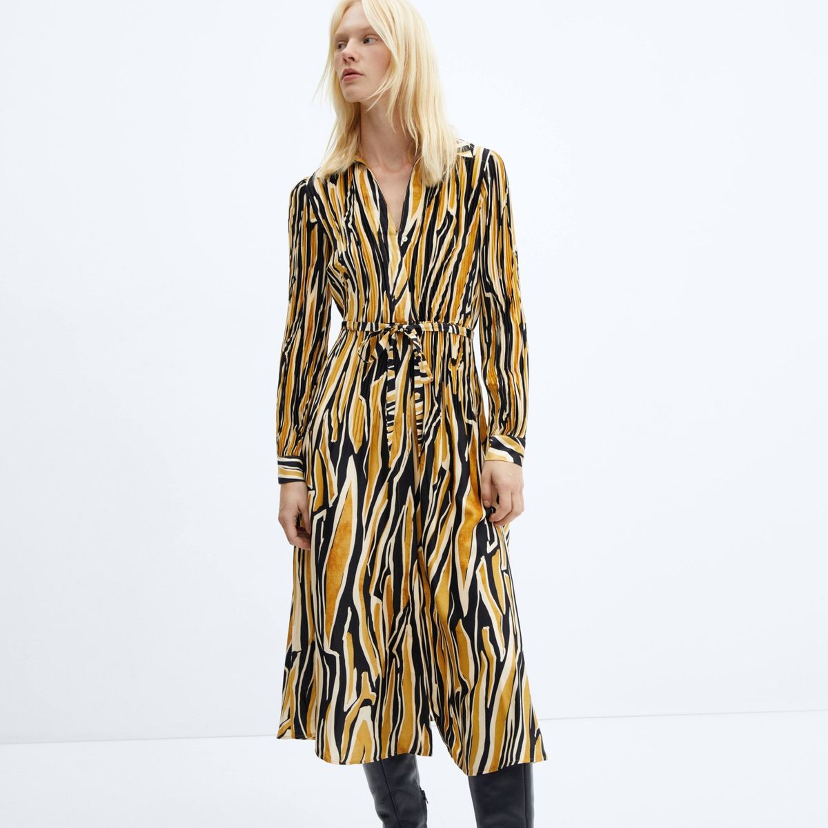 MANGO - Vestido Camisero Estampado Mujer Mango