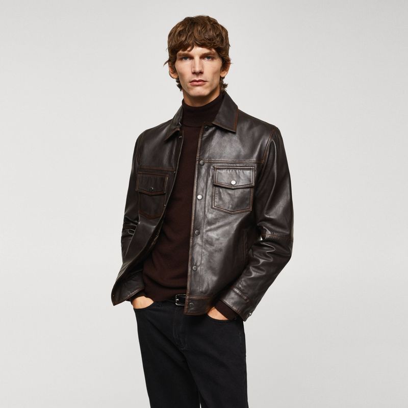 MANGO MAN - Chaqueta Piel Efecto Desgastado Hombre Mango Man