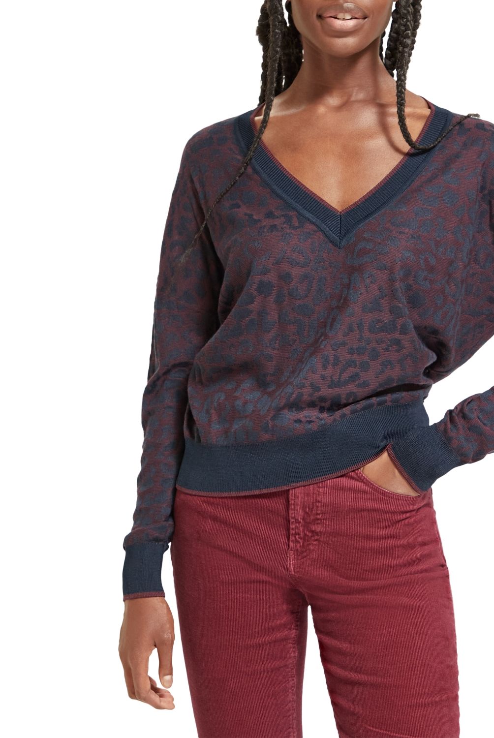 SCOTCH & SODA - Sweater Cuello V Animal Print Mujer Scotch & Soda