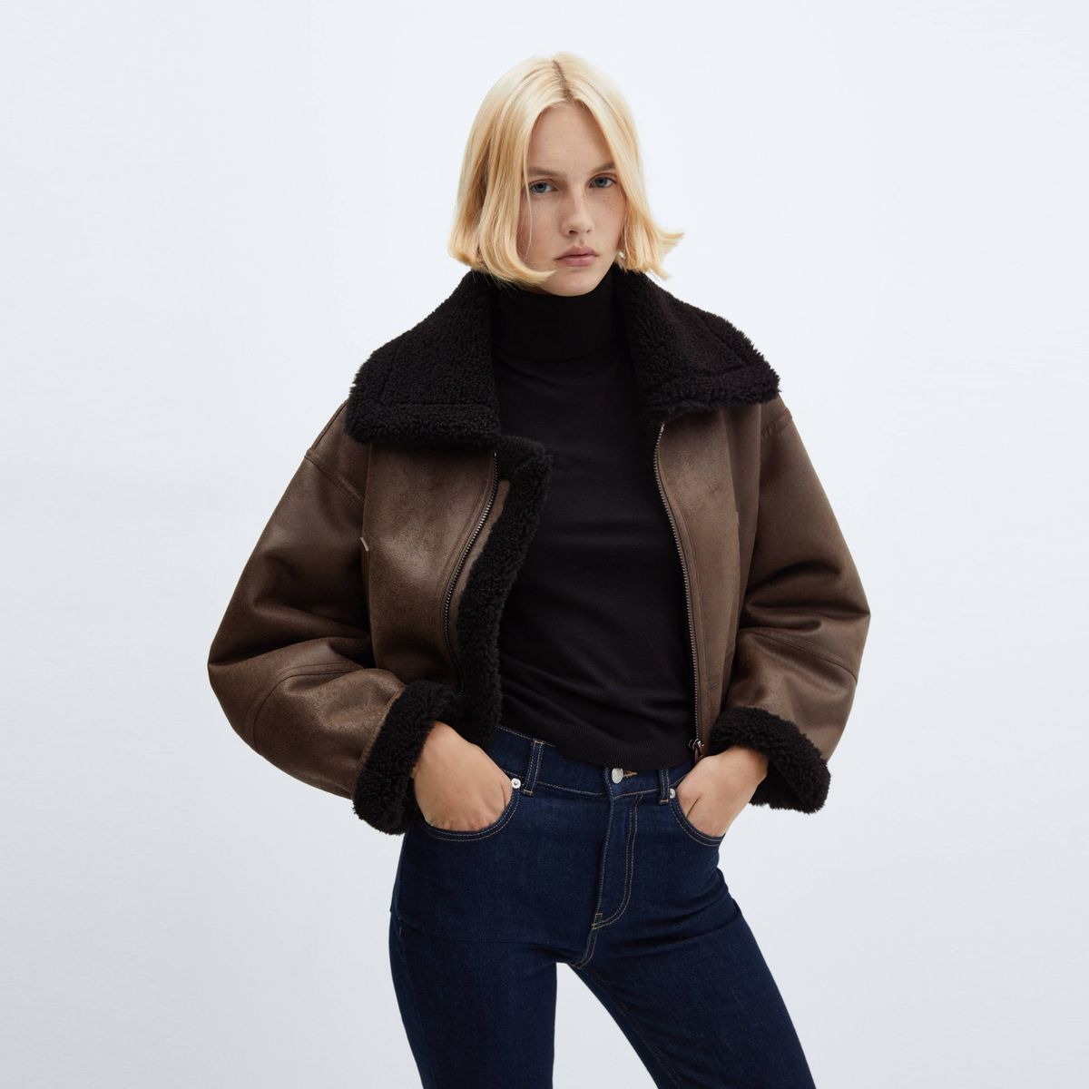 MANGO - Cazadora Corta Doble Faz Mujer Mango