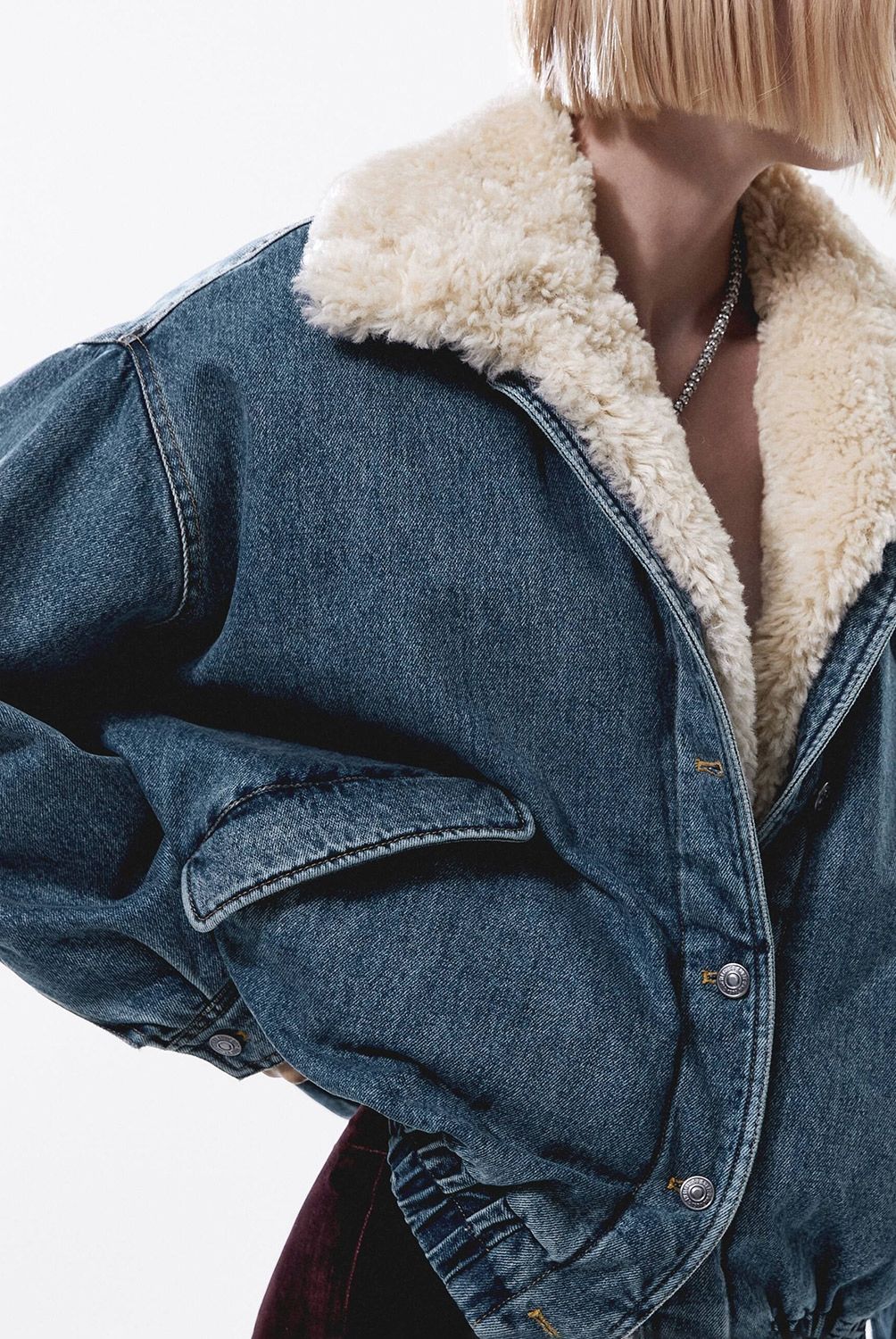 MANGO - Chaqueta Bomber Vaquera Borreguito Mujer Mango