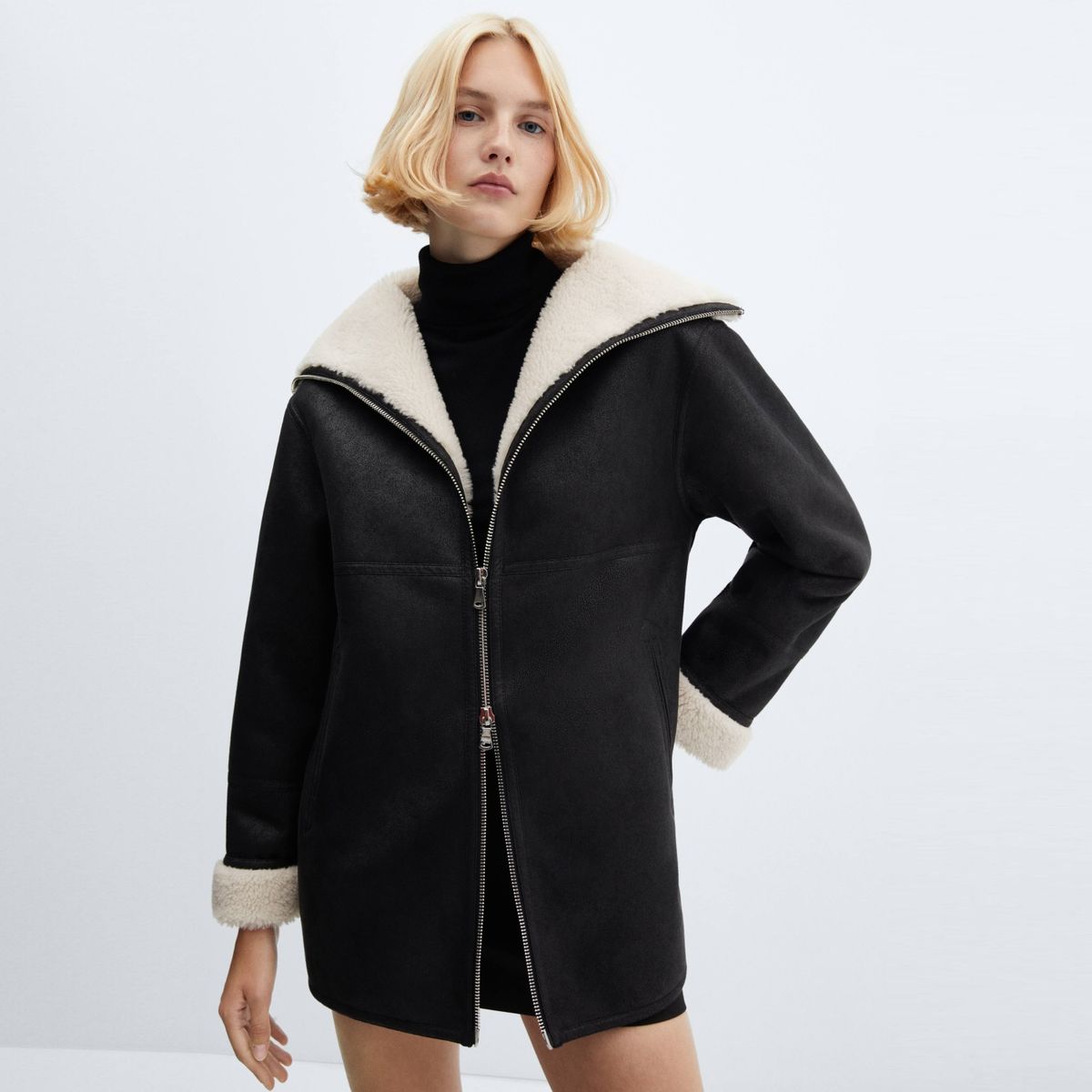 MANGO - Abrigo Interior Borreguito Mujer Mango