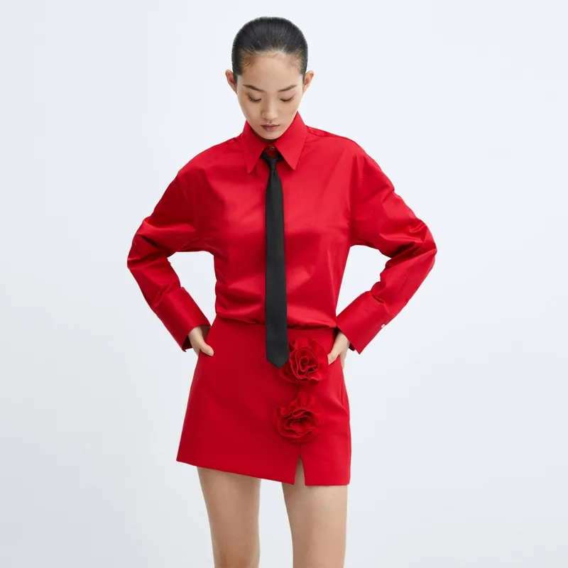 MANGO - Camisa Larga Algodón Mujer Mango