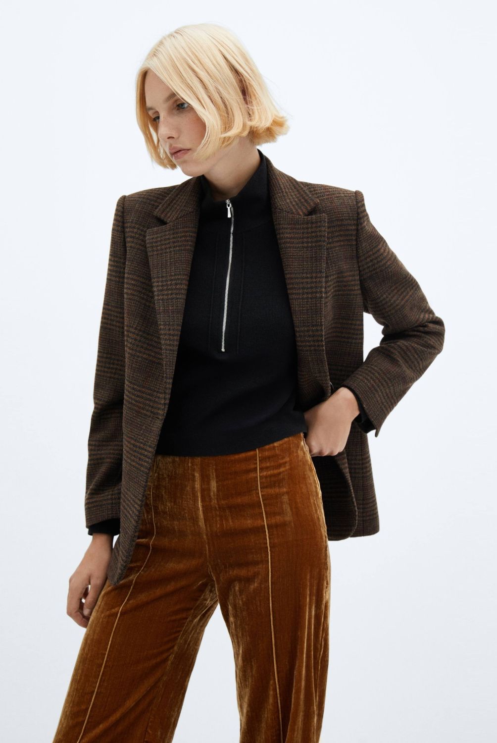 MANGO - Blazer Recta Cuadros Mujer Mango