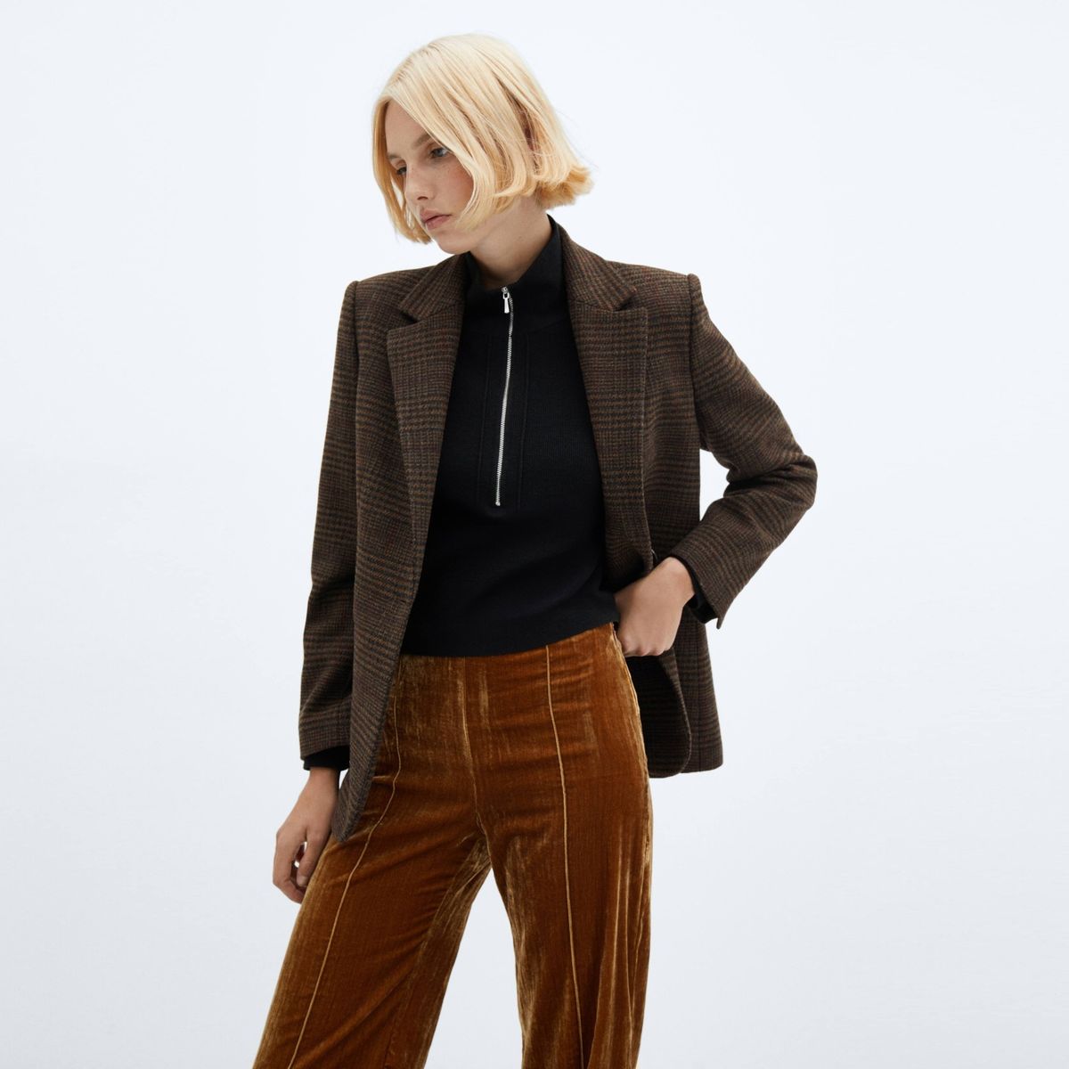 MANGO - Blazer Recta Cuadros Mujer Mango