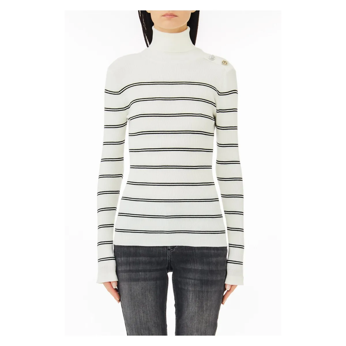 LIUJO - Sweater Rayas Cuello Vuelto Ecosostenible Mujer  Liujo