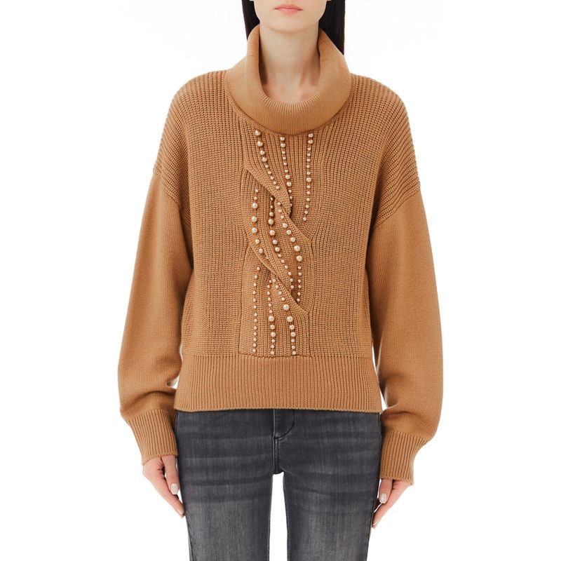 LIUJO - Sweater Cuello Vuelto Con Perlas Mujer  Liujo