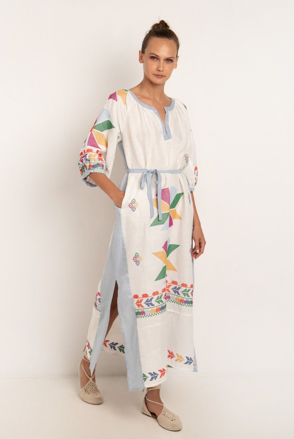 GREEK ARCHAIC KORI - Vestido Lino Aeolis Manga 3/4 Mujer Greek Archaic Kori