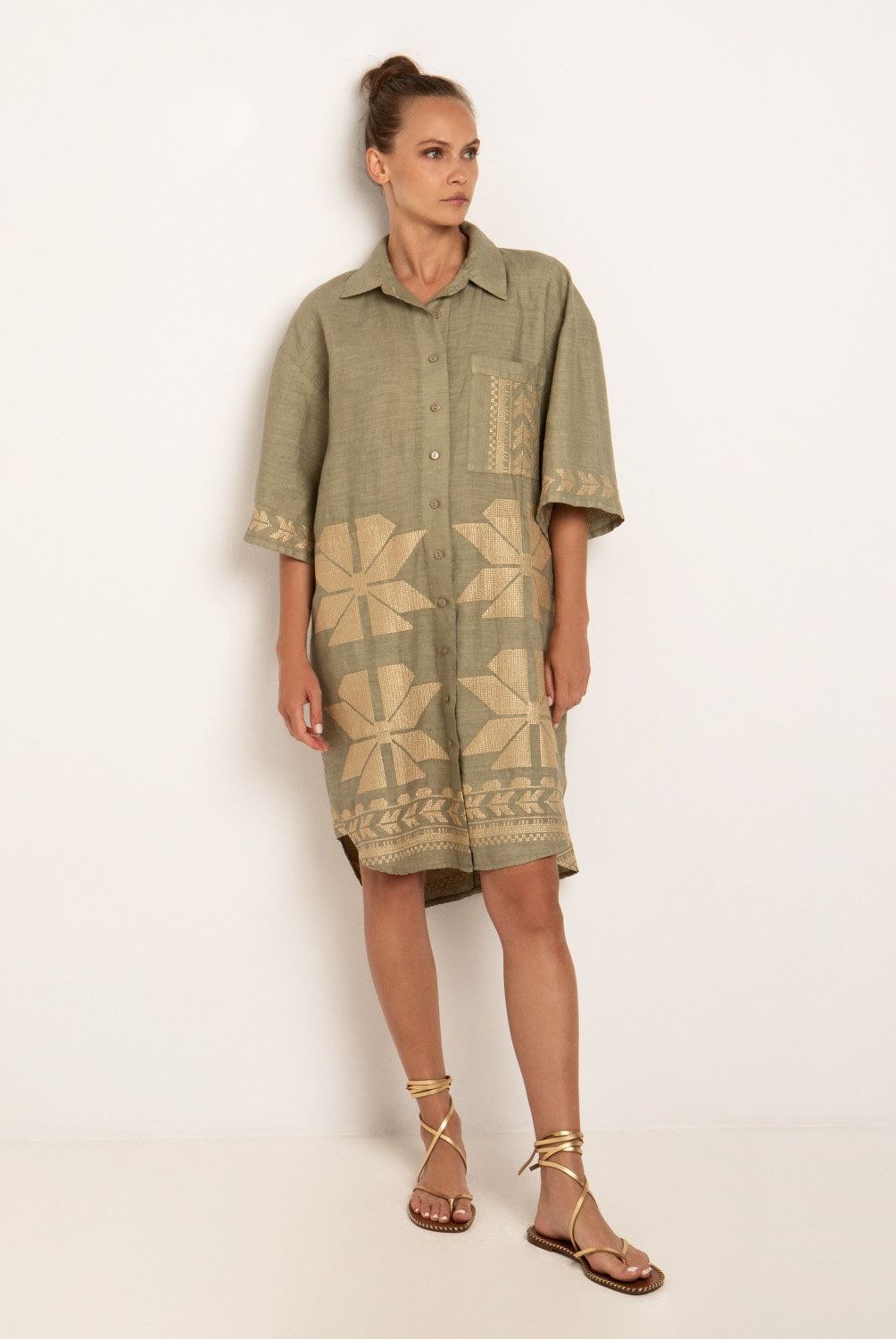 GREEK ARCHAIC KORI - Vestido Lino Camisero M 3/4 Mujer Greek Archaic Kori
