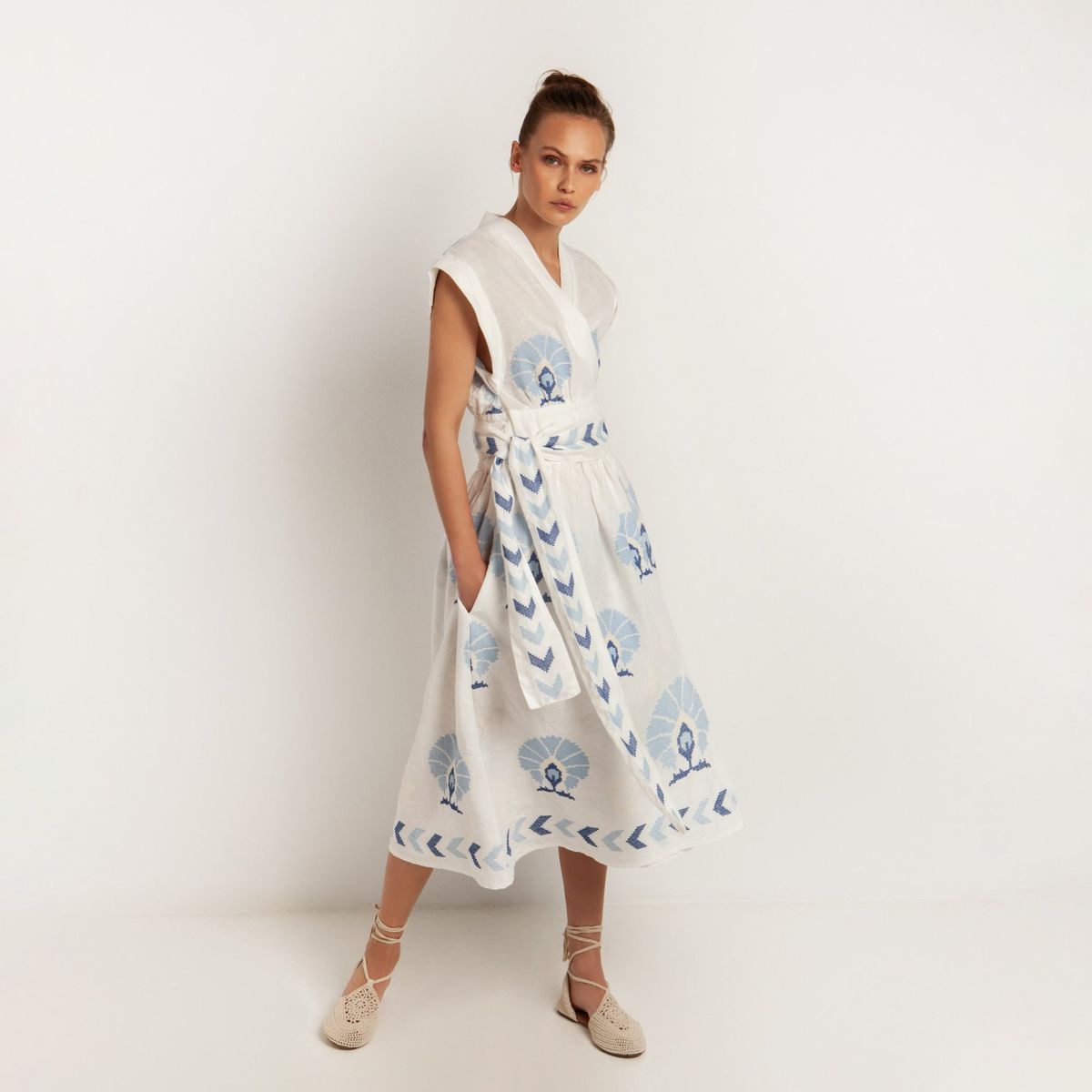 GREEK ARCHAIC KORI - Vestido Lino Bordado Mc Mujer Greek Archaic Kori