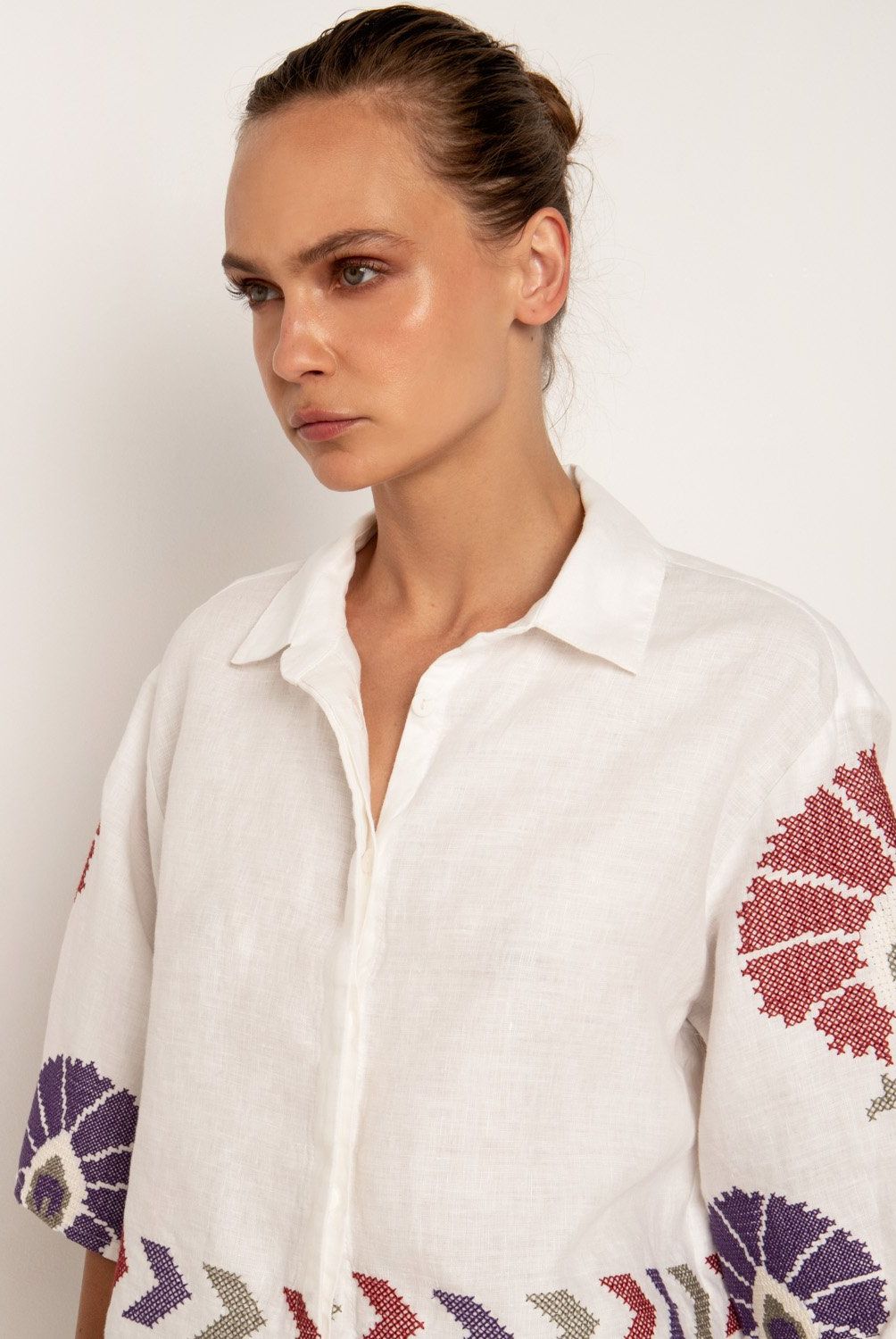 GREEK ARCHAIC KORI - Blusa Lino Manga Corta Estampada Mujer Greek Archaic Kori