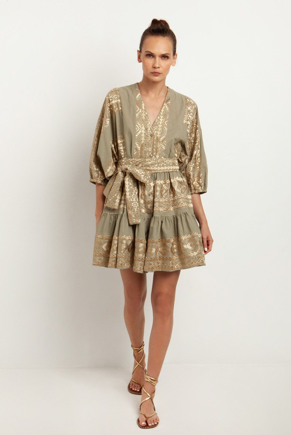 GREEK ARCHAIC KORI - Vestido Corto M 3/4 Lazo Mujer Greek Archaic Kori