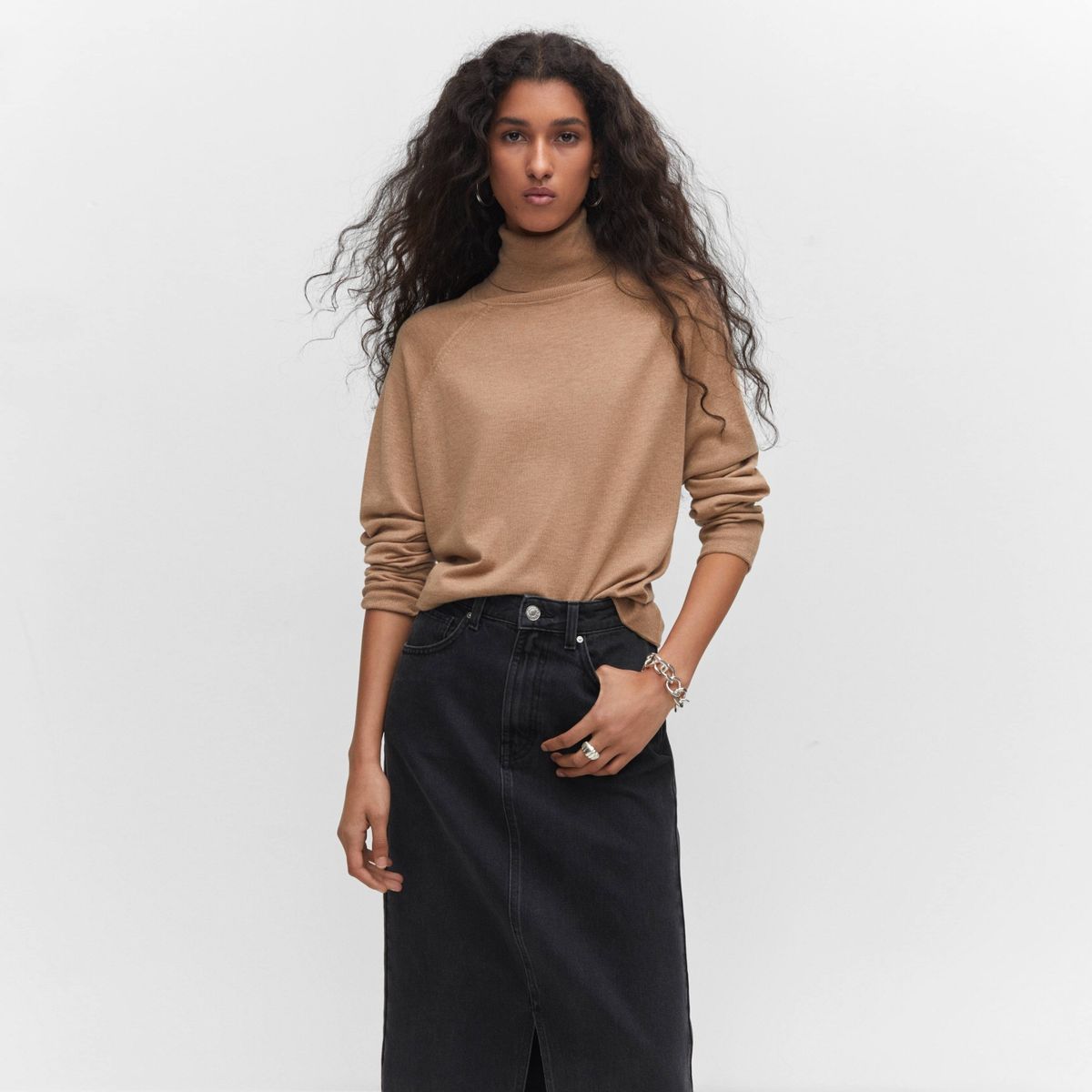 MANGO - Sweater Punto Fino Cuello Vuelto Mujer Mango