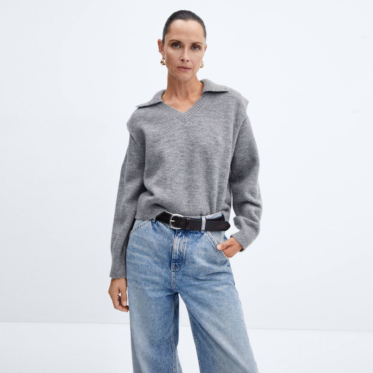 MANGO - Sweater Hombreras Cuello Polo Mujer Mango