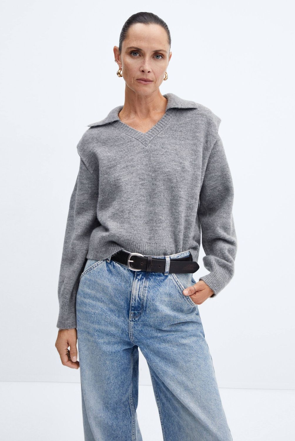 MANGO - Sweater Hombreras Cuello Polo Mujer Mango