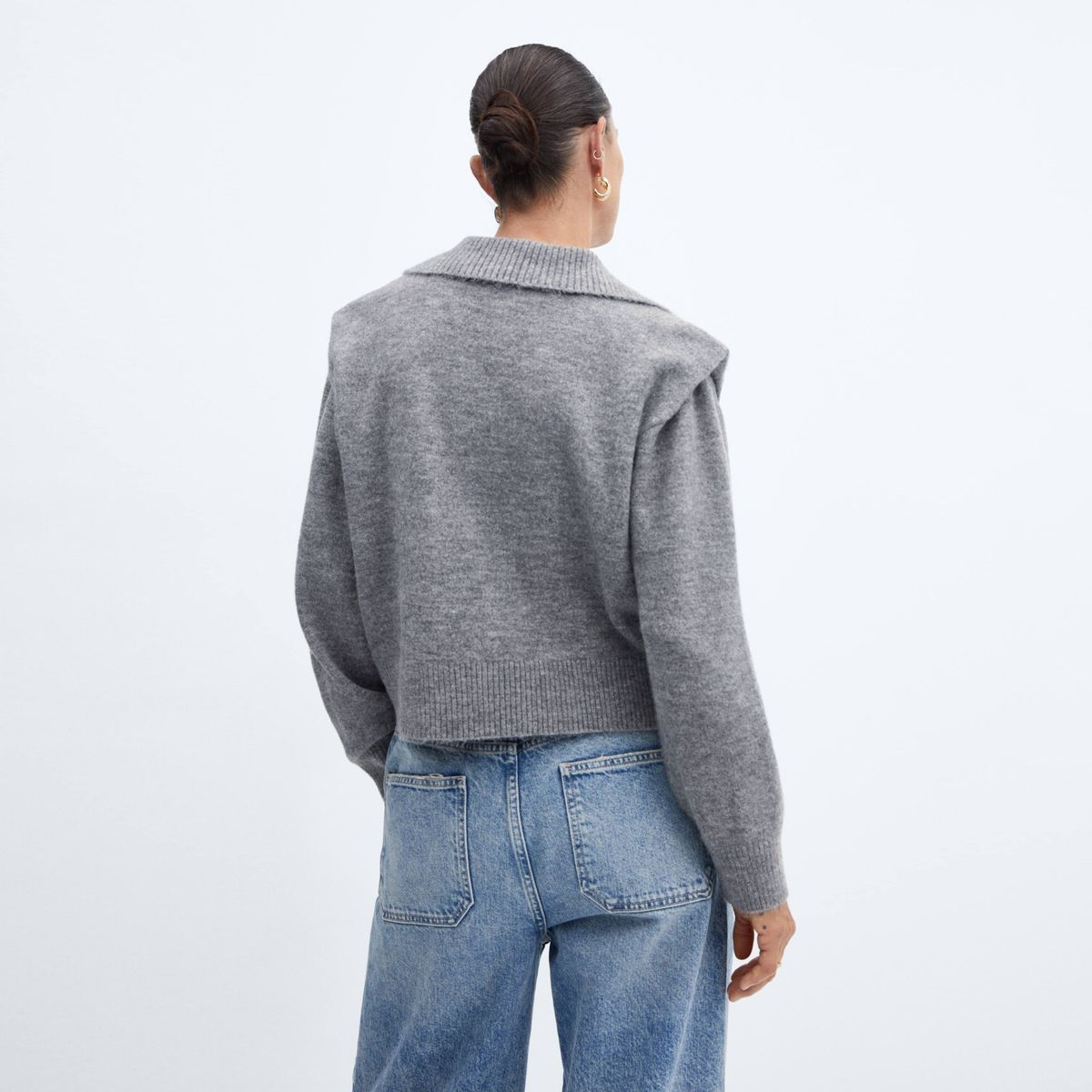 MANGO - Sweater Hombreras Cuello Polo Mujer Mango