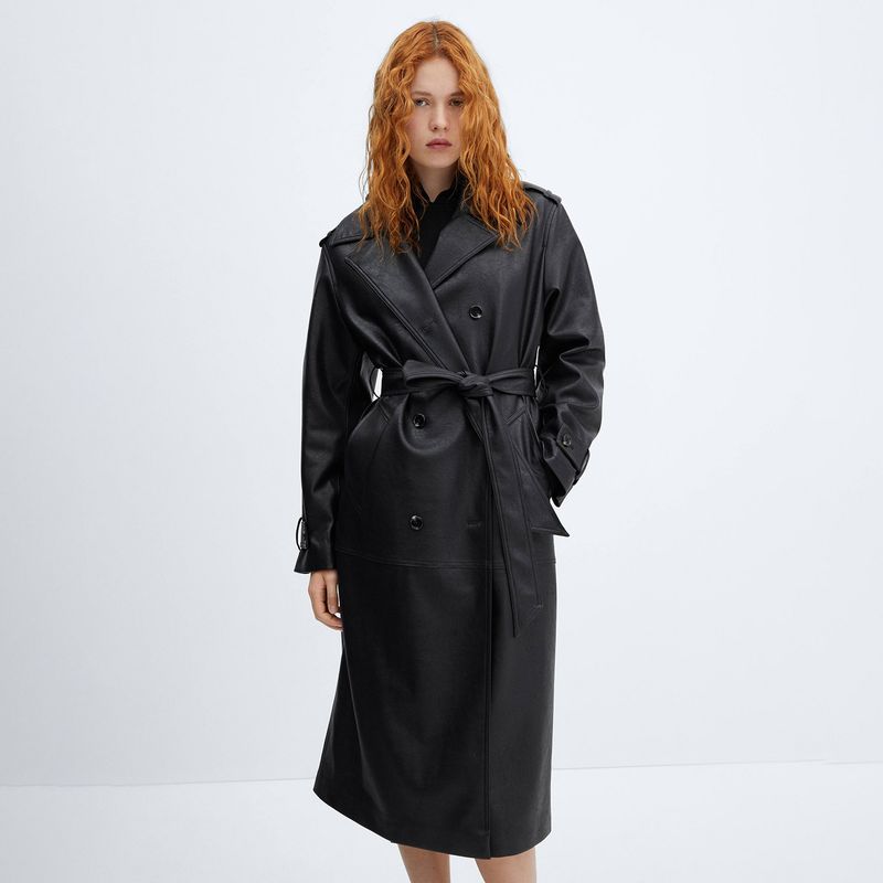 MANGO - Trench Oversize Efecto Piel Mujer Mango