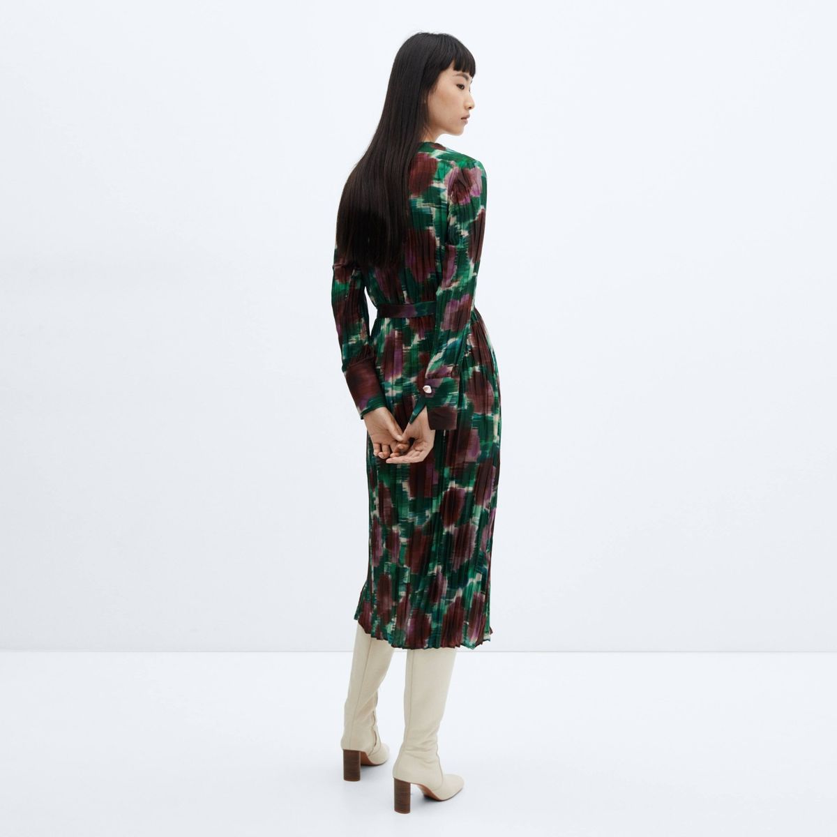 MANGO - Vestido Cruzado Plisado Mujer Mango