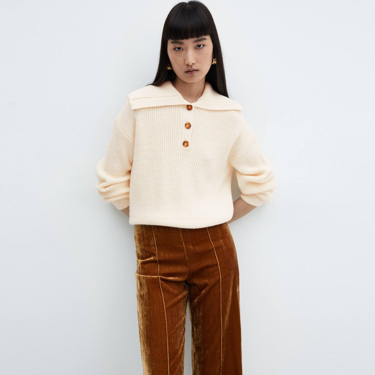 MANGO - Sweater Punto Cuello Abotonado Mujer Mango