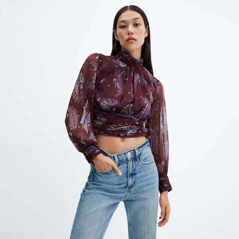 MANGO - Blusa Paisley Manga Abullonada Mujer Mango