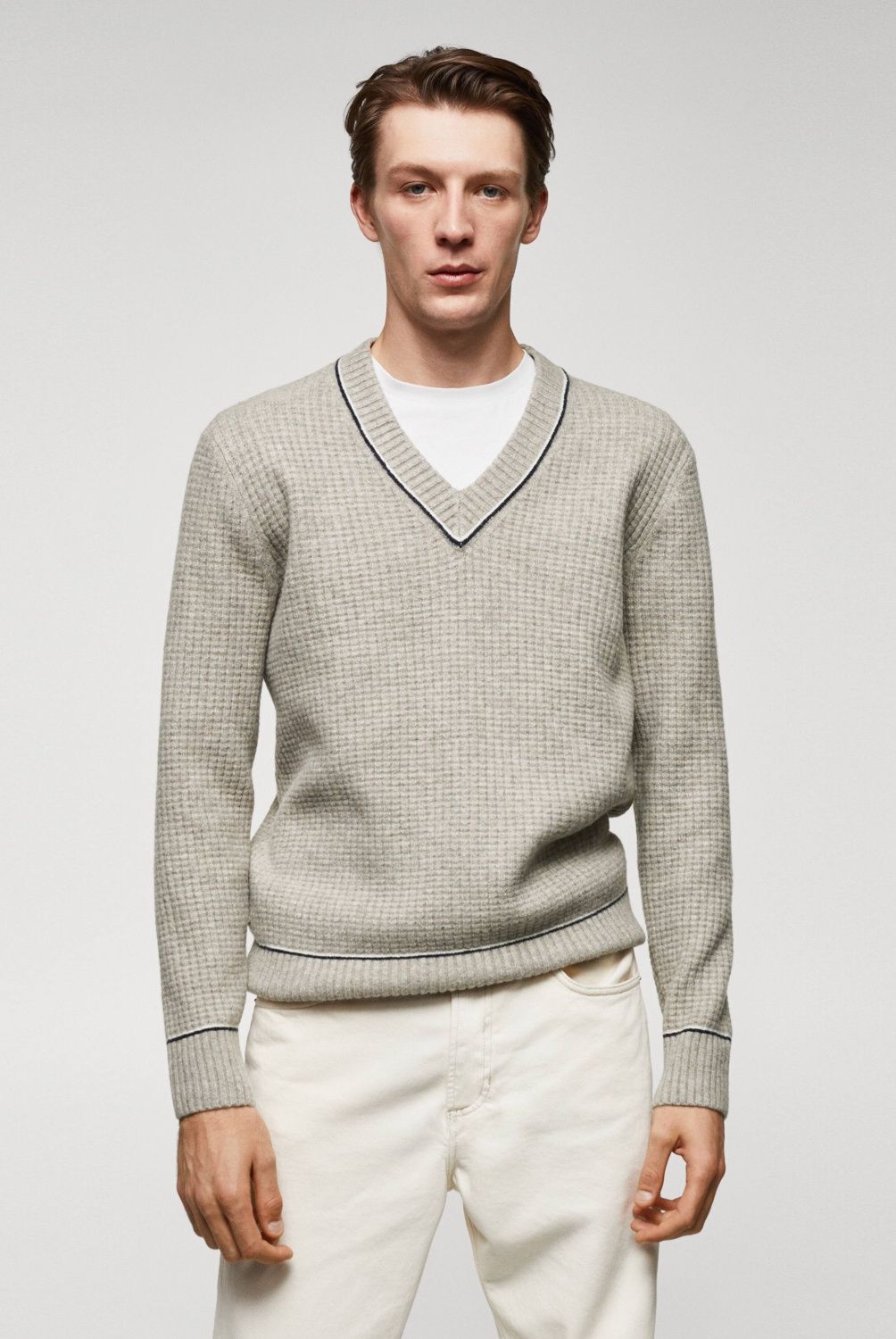 MANGO MAN - Sweater Cuello Pico Estructura Hombre Mango Man