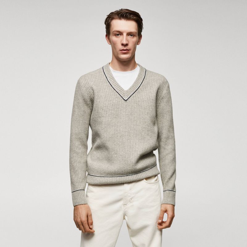 MANGO MAN - Sweater Cuello Pico Estructura Hombre Mango Man