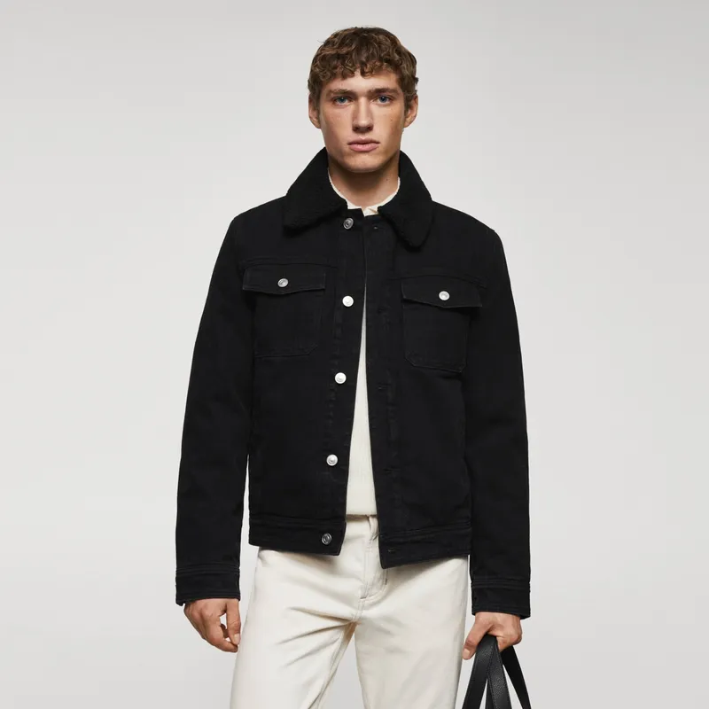 MANGO MAN - Chaqueta Denim Borreguito Hombre Mango Man