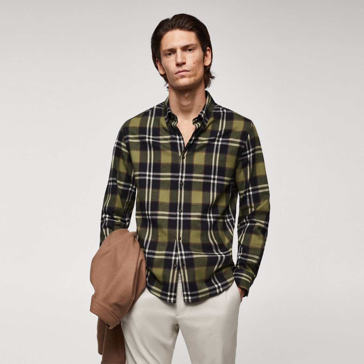 MANGO MAN - Camisa Regular Fit Franela Cuadros Hombre Mango Man