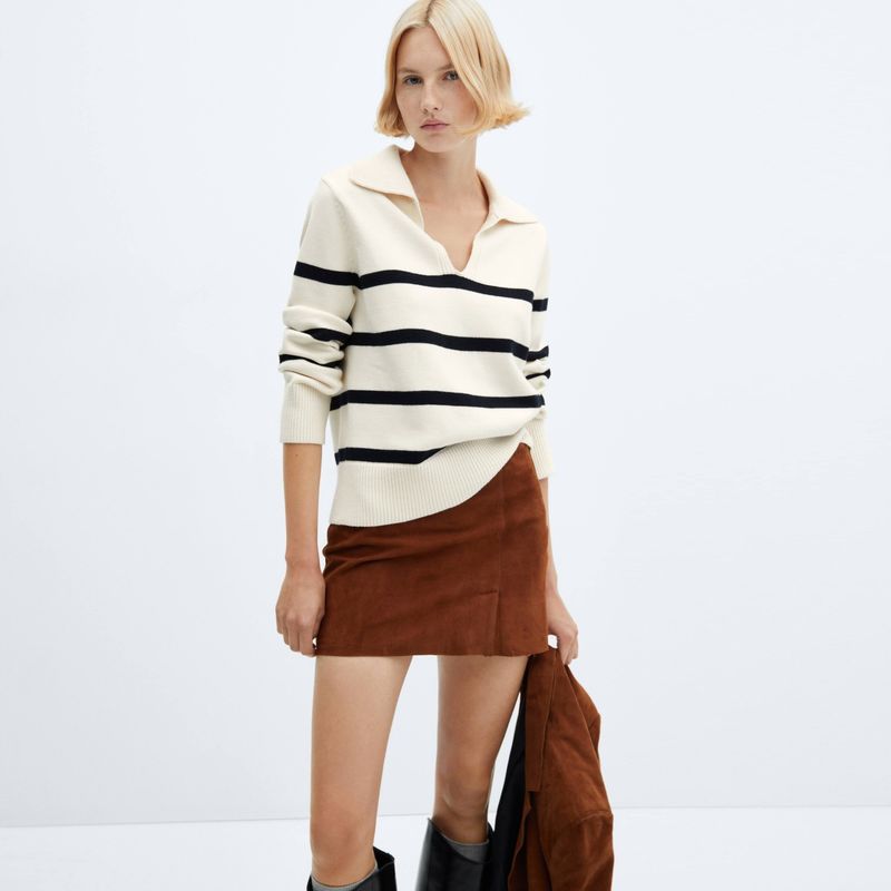 MANGO - Sweater Rayas Cuello Polo Mujer Mango