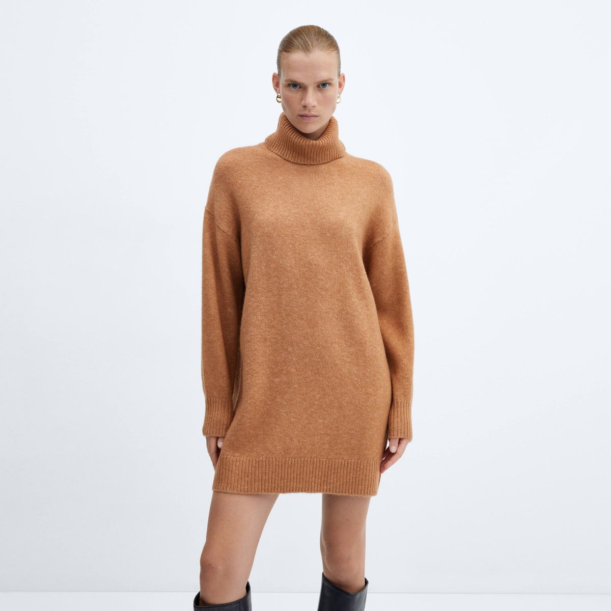 MANGO - Vestido Punto Cuello Alto Mujer Mango