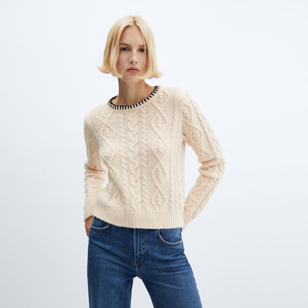 MANGO - Sweater Ochos Costuras Decorativas Mujer Mango