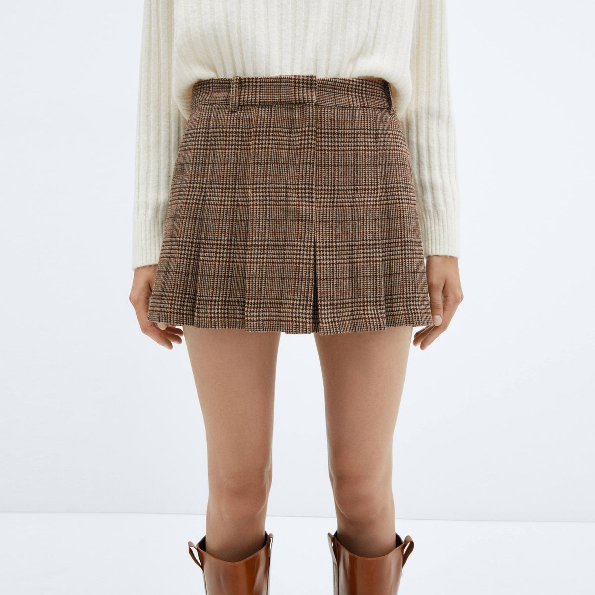 MANGO - Falda Tablas Cuadro Escocés Mujer Mango