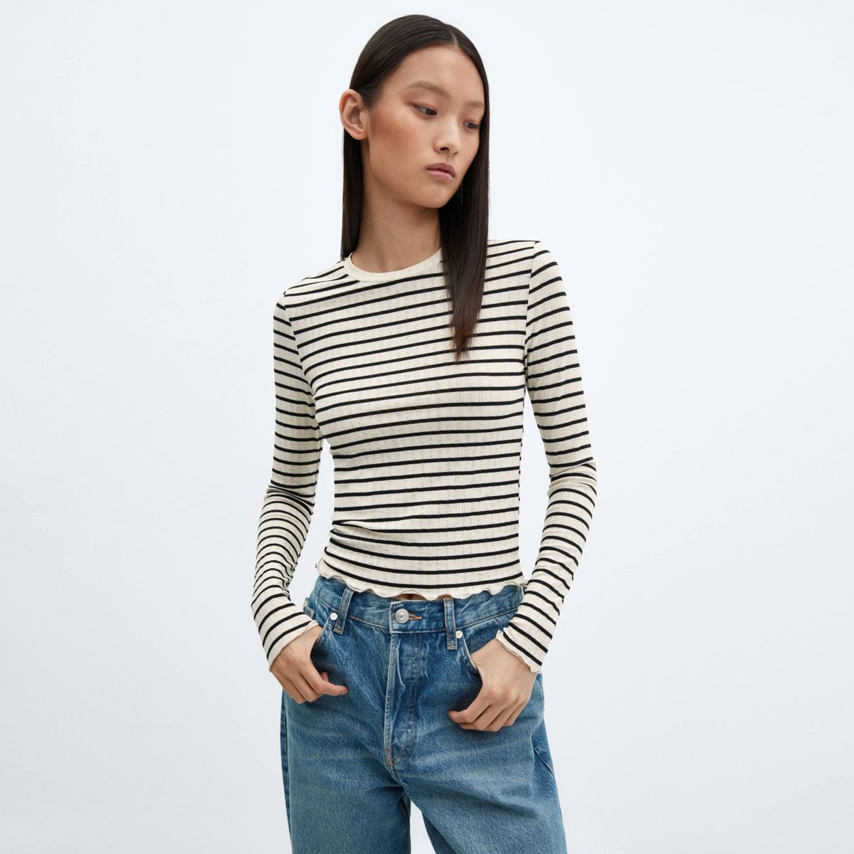 MANGO - Polera Rayas Textura Mujer Mango