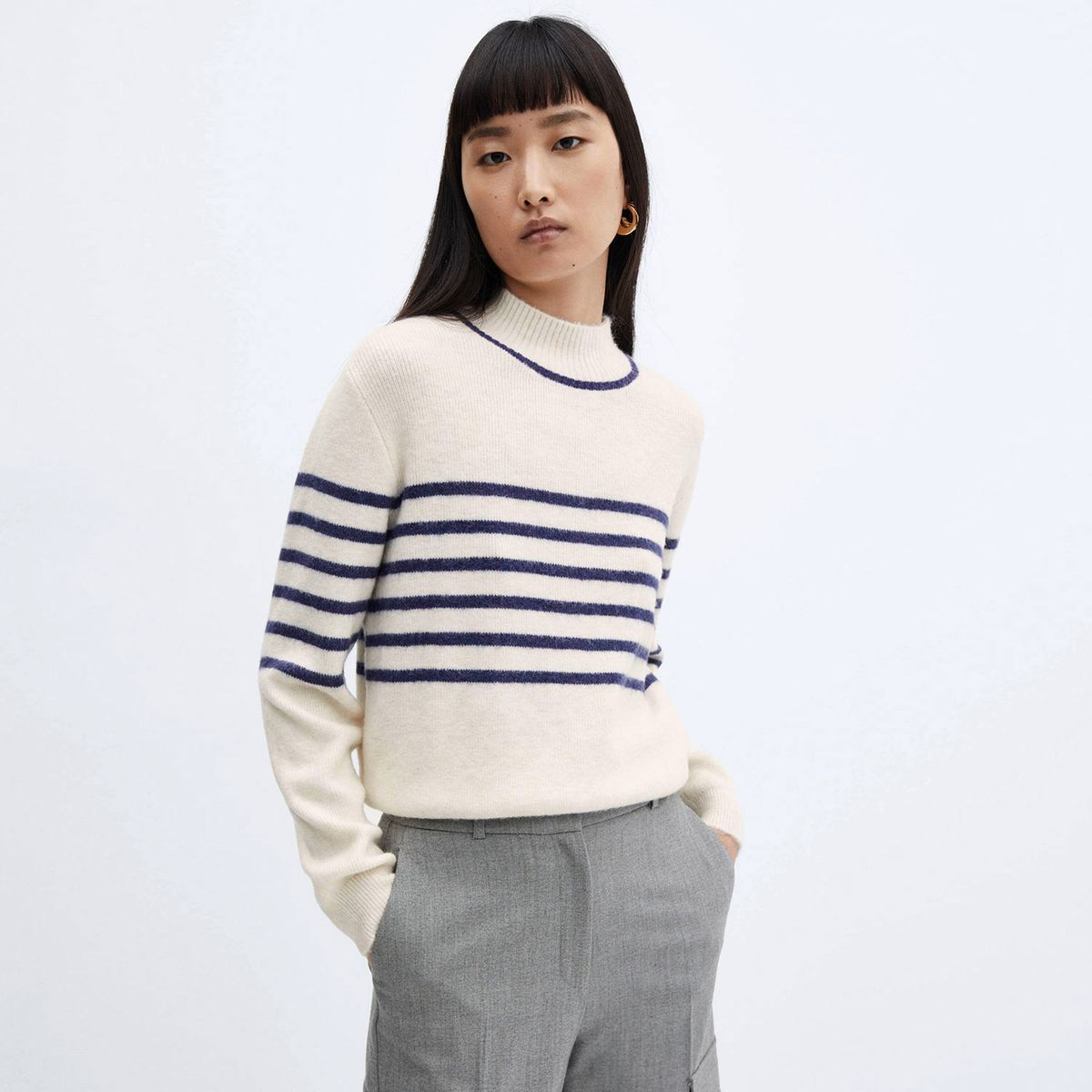 MANGO - Sweater Estampado Rayas Cuello Perkins Mujer Mango