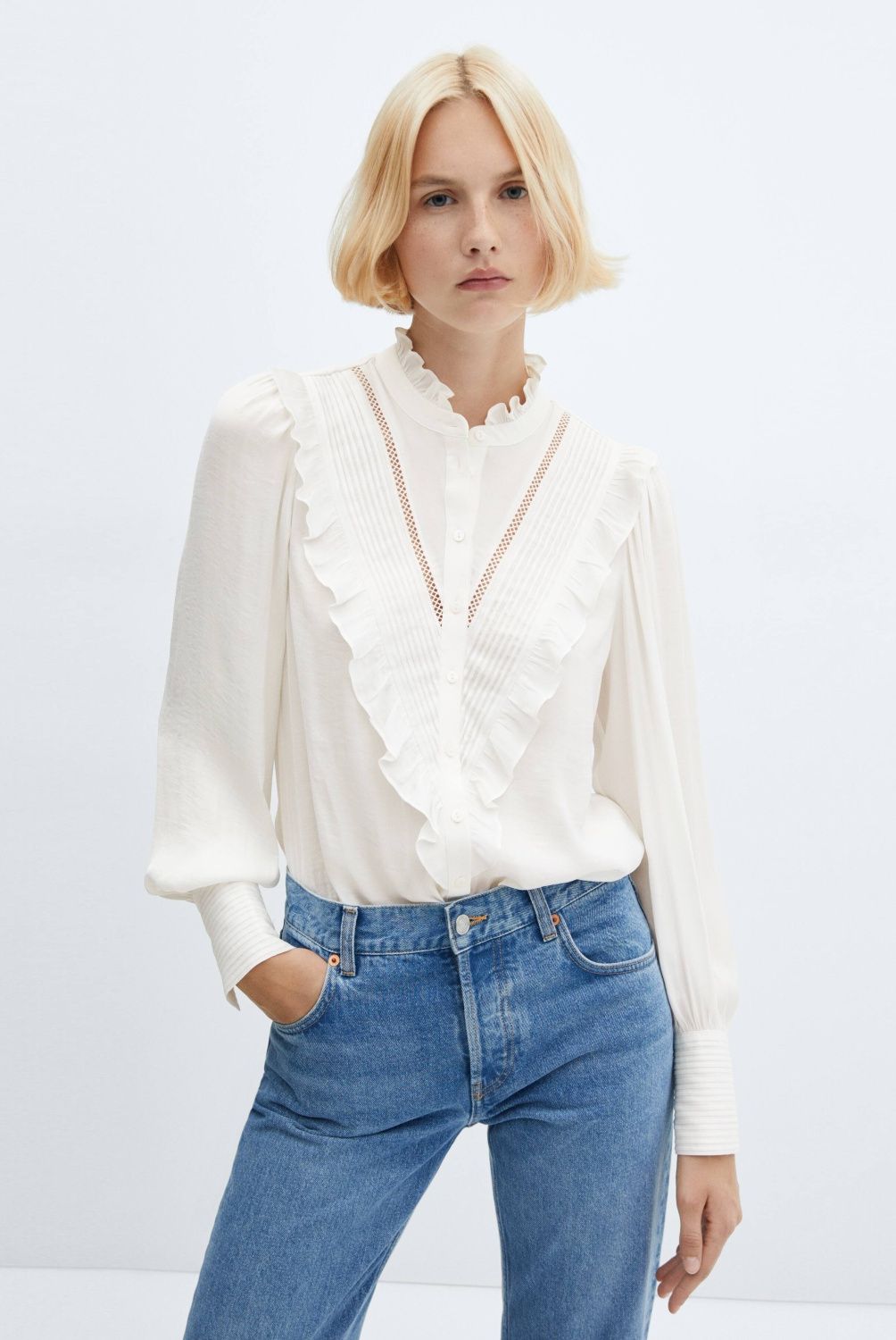 MANGO - Camisa Detalle Volantes Mujer Mango