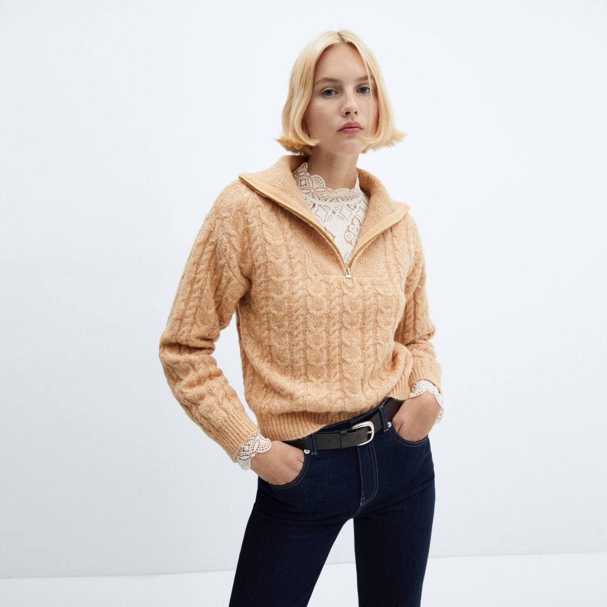 MANGO - Sweater Ochos Cuello Cremallera Mujer Mango