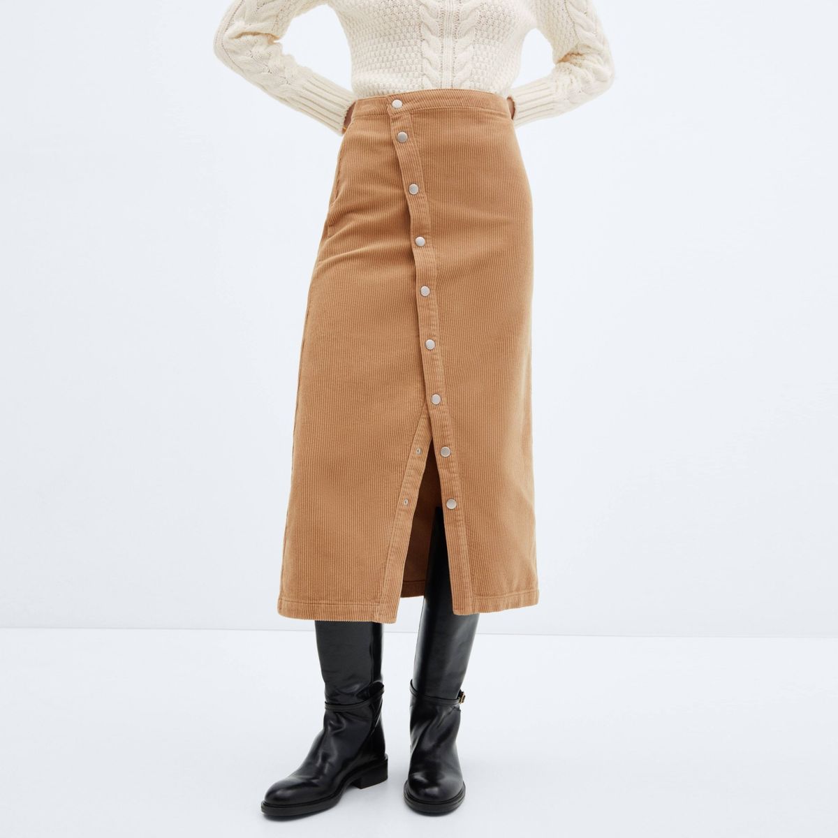 MANGO - Falda Pana Botones Mujer Mango