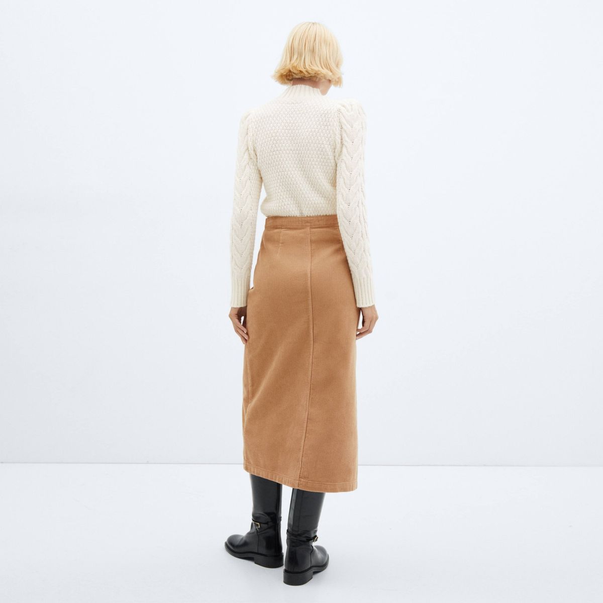 MANGO - Falda Pana Botones Mujer Mango