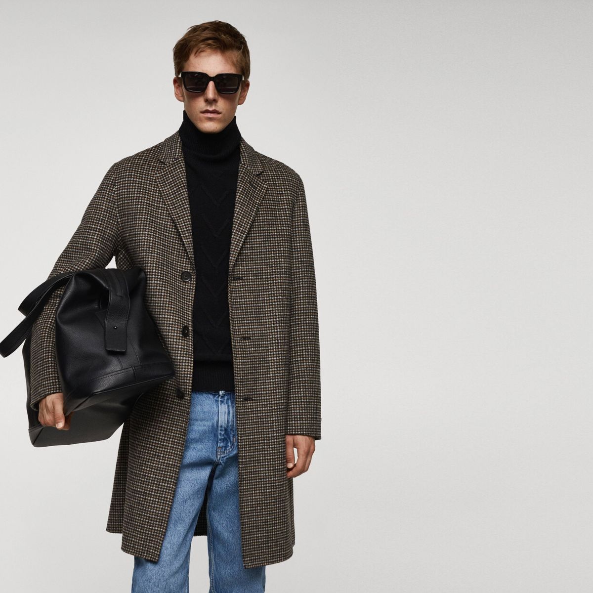 MANGO MAN - Abrigo Lana Micro Pata De Gallo Hombre Mango Man