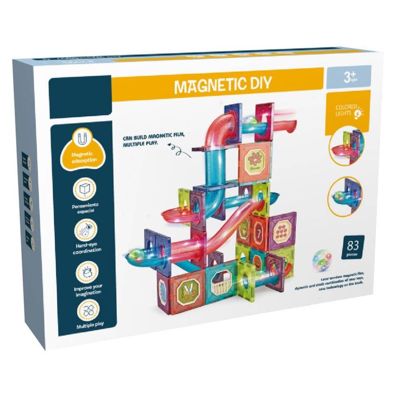 MAGNETICS - Flashing Rolling Ball 7 5 Cm Magnetic Tracks 83Pcs Magnetics