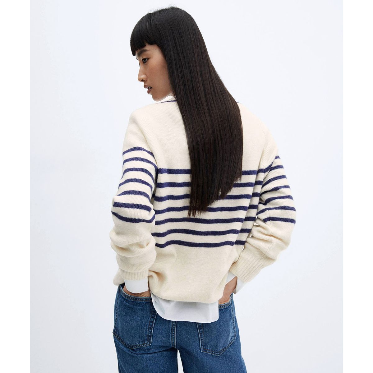 MANGO - Sweater Rayas Cuello Pico Mujer Mango