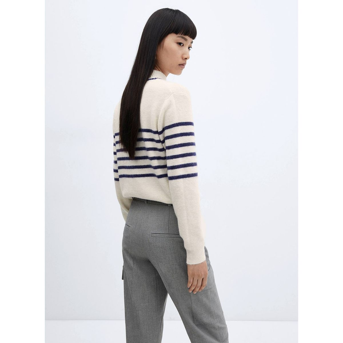 MANGO - Sweater Estampado Rayas Cuello Perkins Mujer Mango