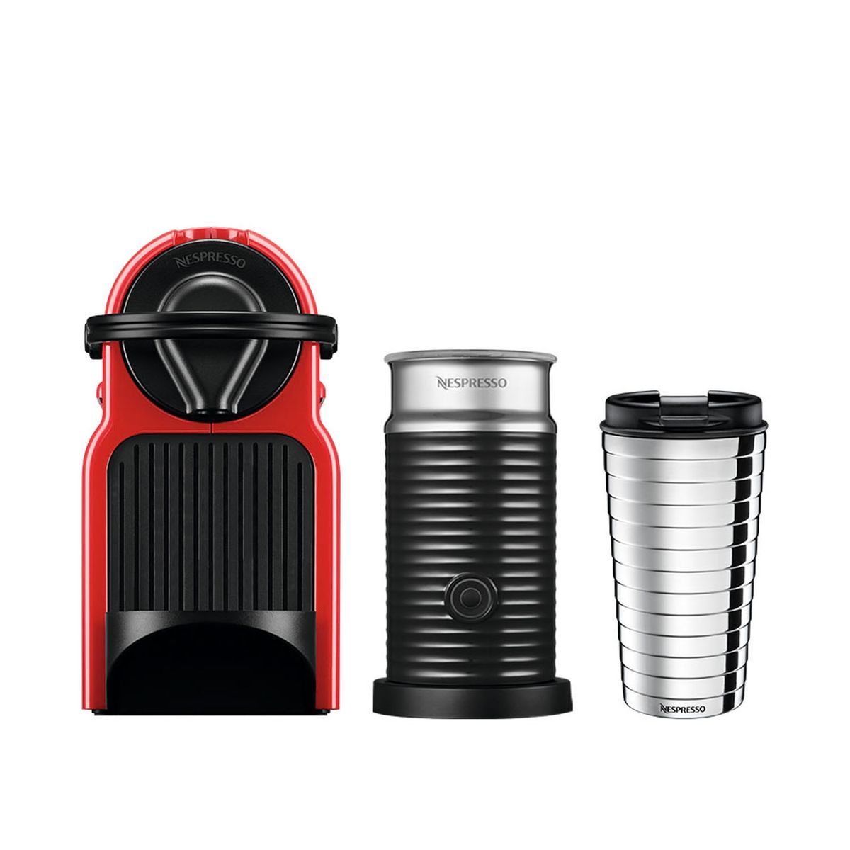 NESPRESSO - Cafetera Inissia con Espumador de Leche y Travel Mug Nespresso