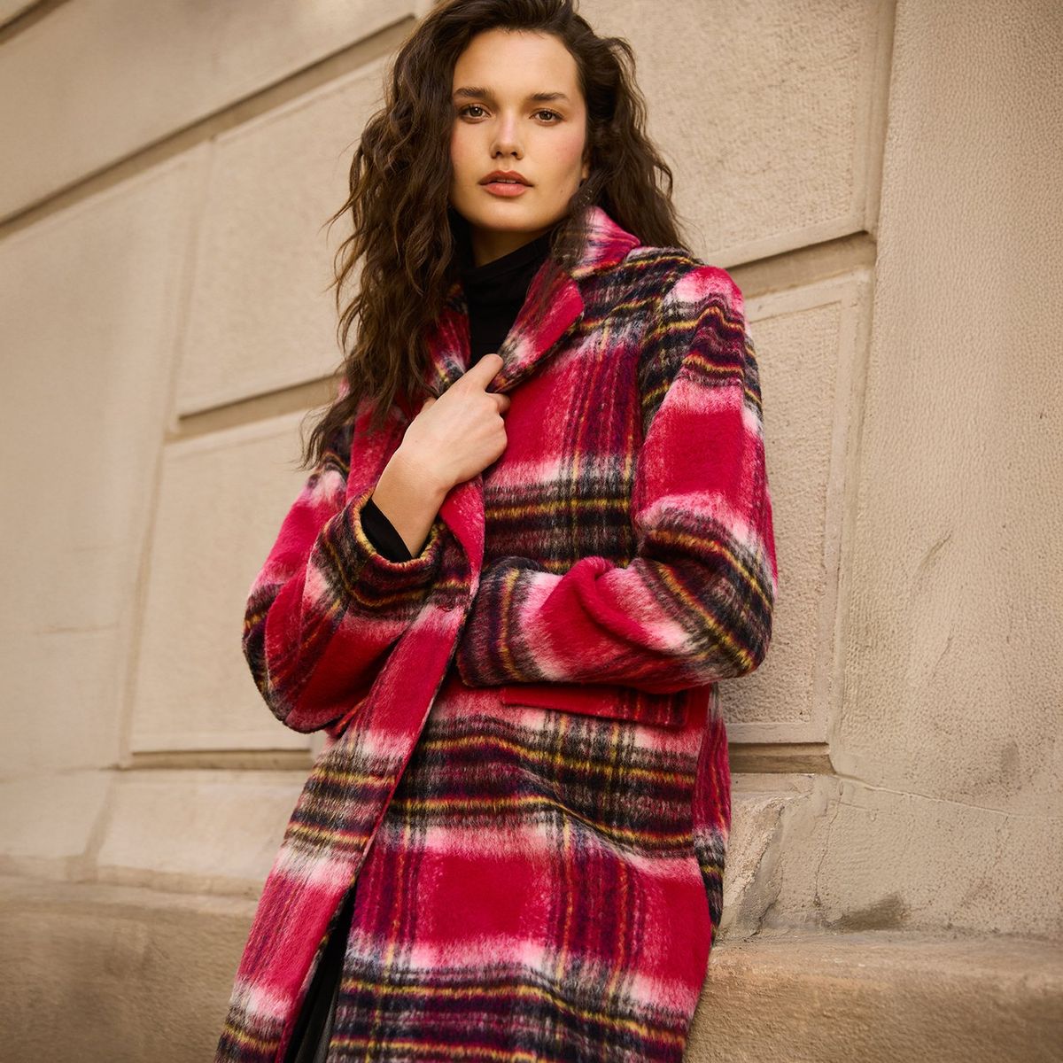 DESIGUAL - Abrigo Lana Cuadros Mujer Desigual