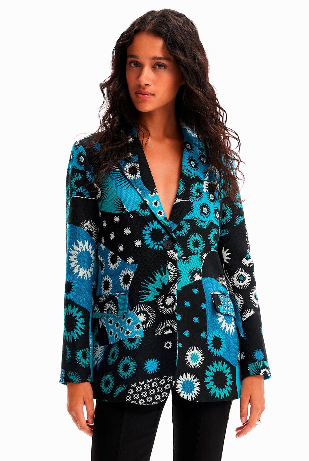 DESIGUAL - Blazer Jacquard Patch Mujer Desigual