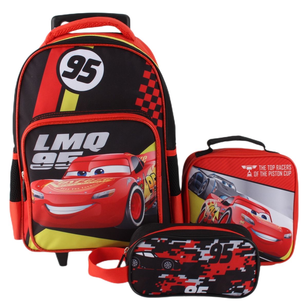CARS - Set Mochila Con Ruedas + Lonchera + Estuche Cars