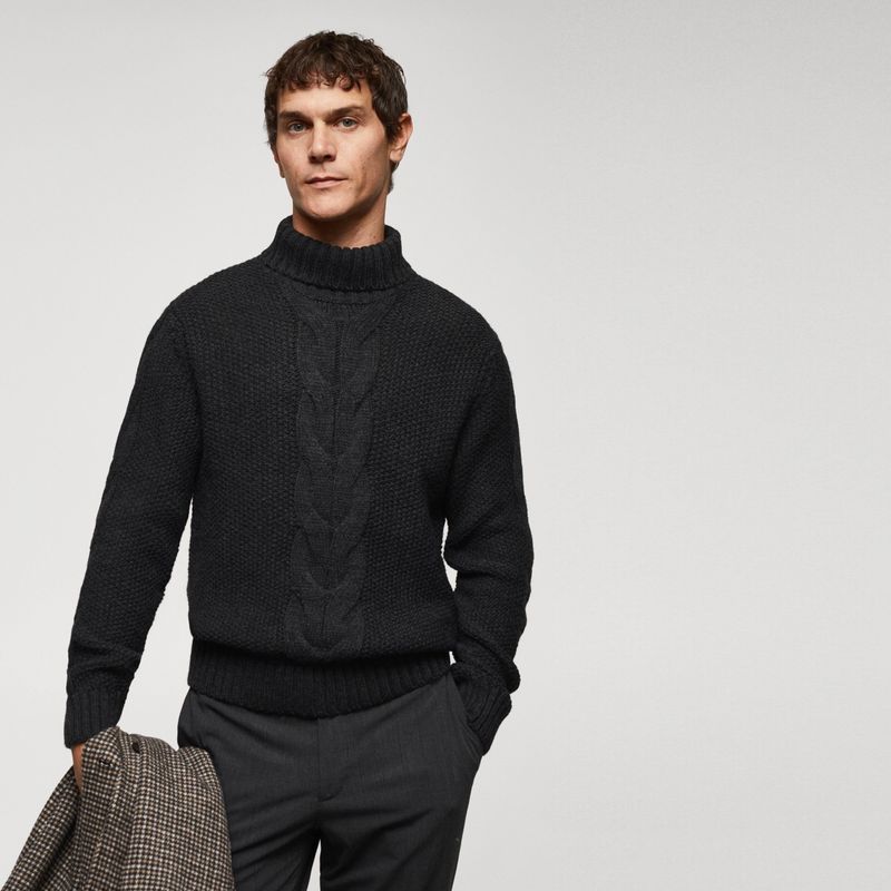 MANGO MAN - Sweater Mezcla Lana Detalle Trenzado Hombre Mango Man