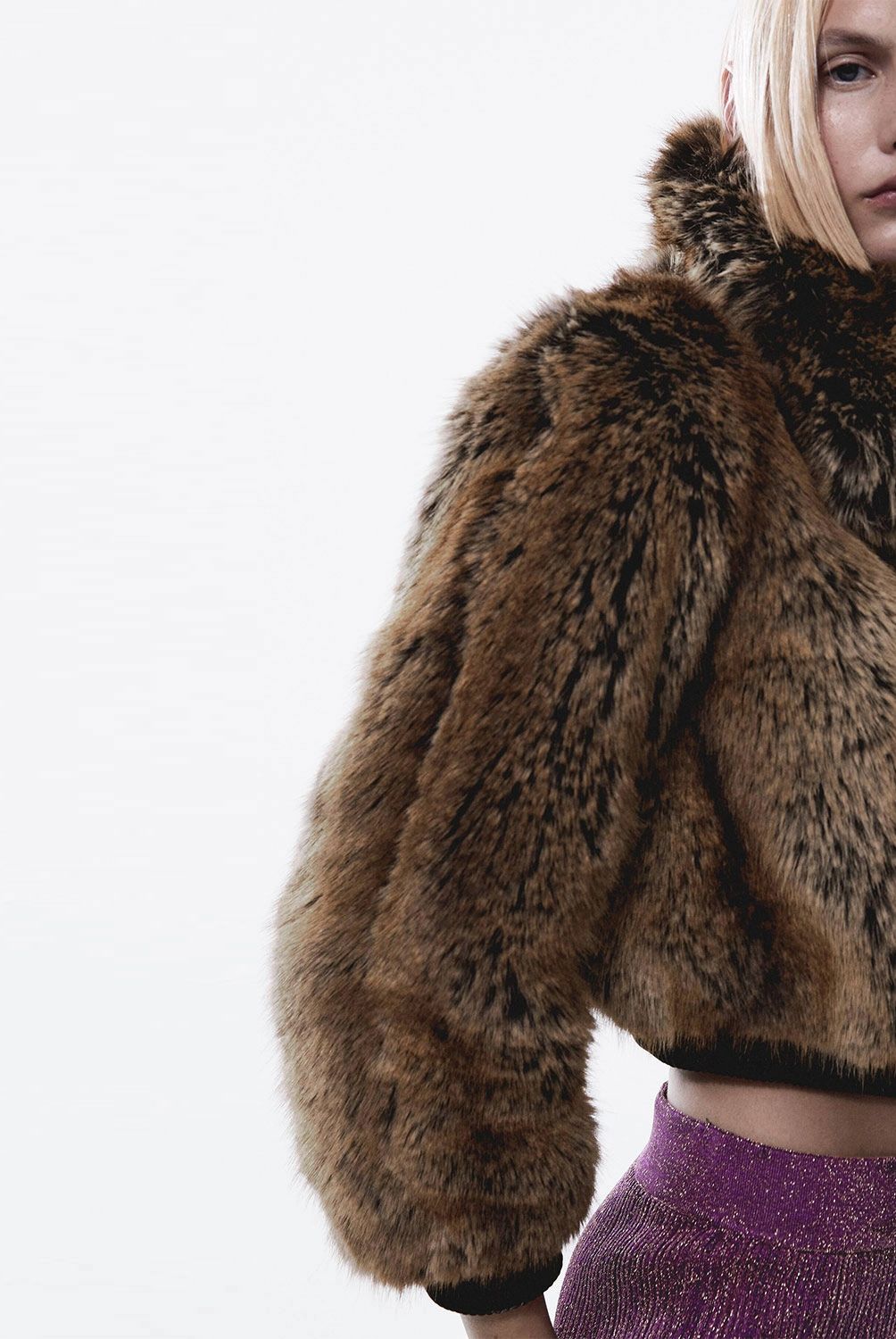 MANGO - Chaqueta Bomber Crop Pelo Mujer Mango
